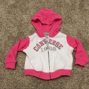 Pink and white converse zip up hoodie 0-3 mo